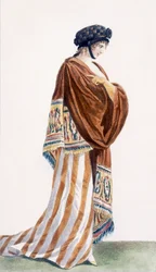 Robe de dame avec châle en velours, illustration du 